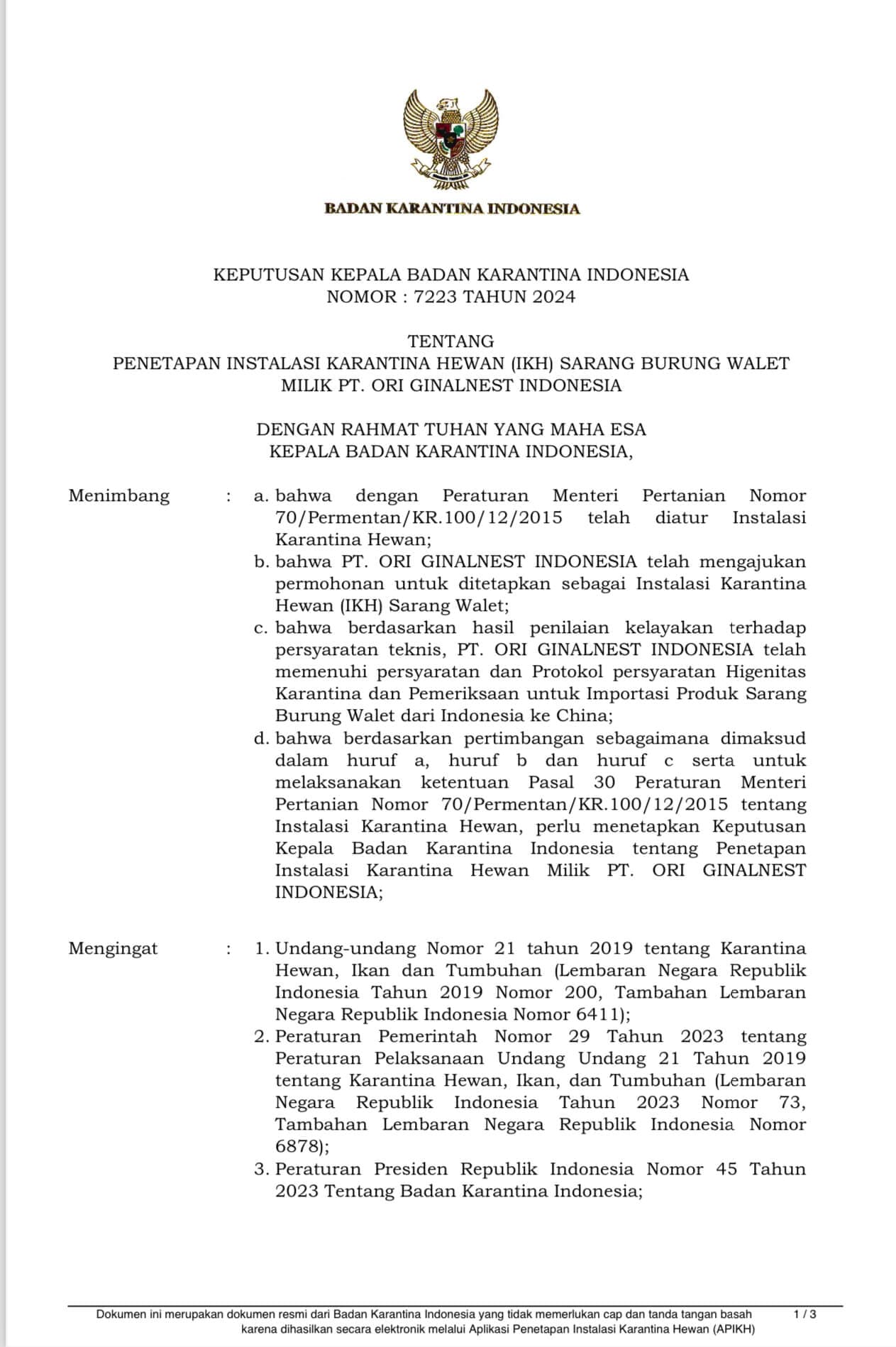 Penetapan Instalasi Karantina