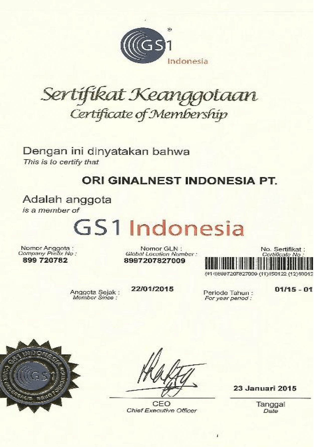Membership Certificate | Indonesia Bird Nest